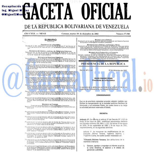 Gaceta Oficial 37588 del 10 Diciembre 2002