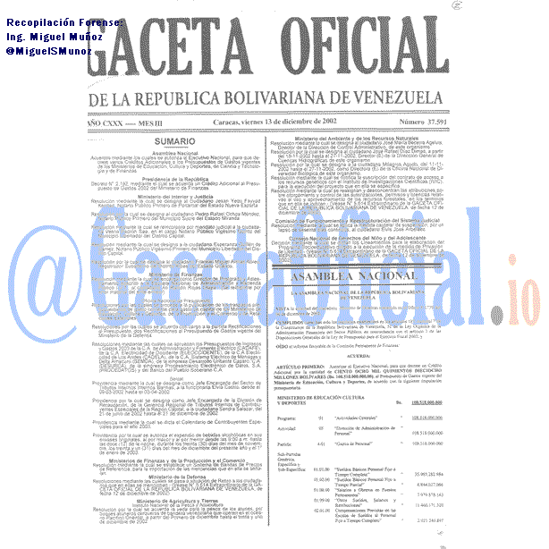 Gaceta Oficial 37591 del 13 Diciembre 2002