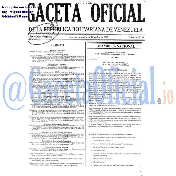 Gaceta Oficial 37598 del 26 Diciembre 2002