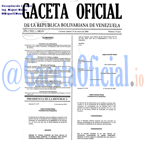 Gaceta Oficial 37614 del 21 Enero 2003