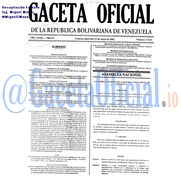 Gaceta Oficial 37615 del 22 Enero 2003