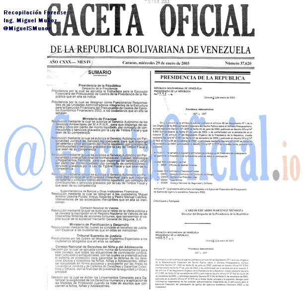Gaceta Oficial 37620 del 29 Enero 2003