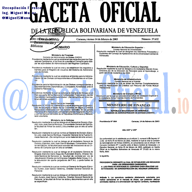 Gaceta Oficial 37632 del 14 Febrero 2003