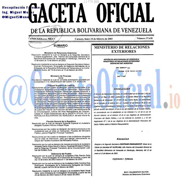 Gaceta Oficial 37638 del 24 Febrero 2003