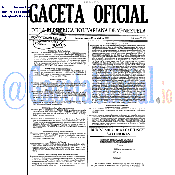 Gaceta Oficial 37679 del 29 Abril 2003