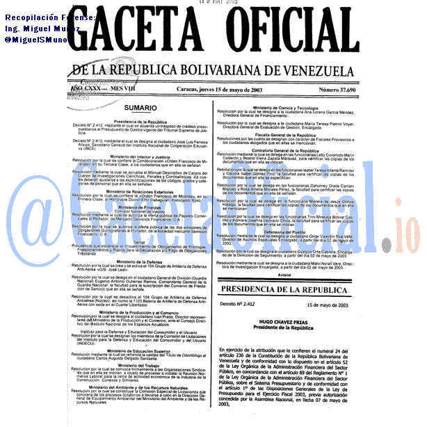 Gaceta Oficial 37690 del 15 Mayo 2003
