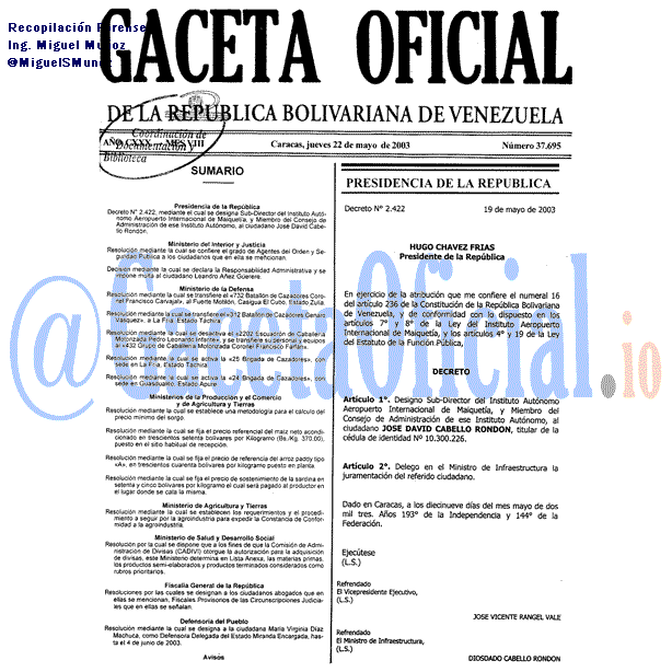 Gaceta Oficial 37695 del 22 Mayo 2003