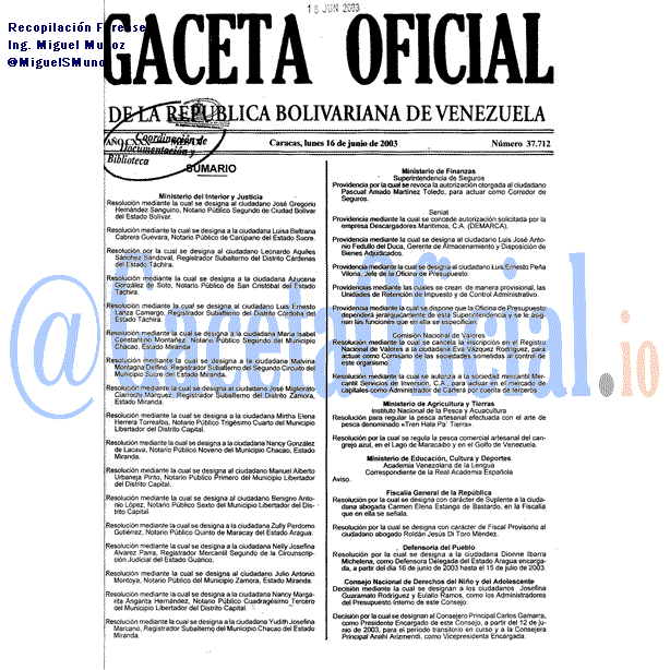 Gaceta Oficial 37712 del 16 Junio 2003