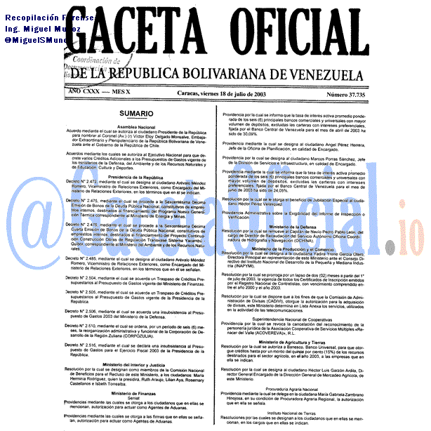Gaceta Oficial 37735 del 18 Julio 2003