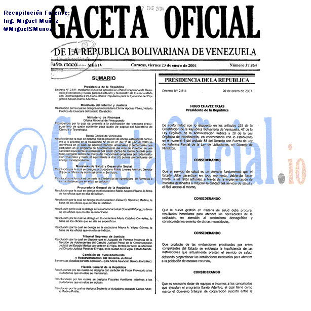 Gaceta Oficial 37864 del 23 Enero 2004