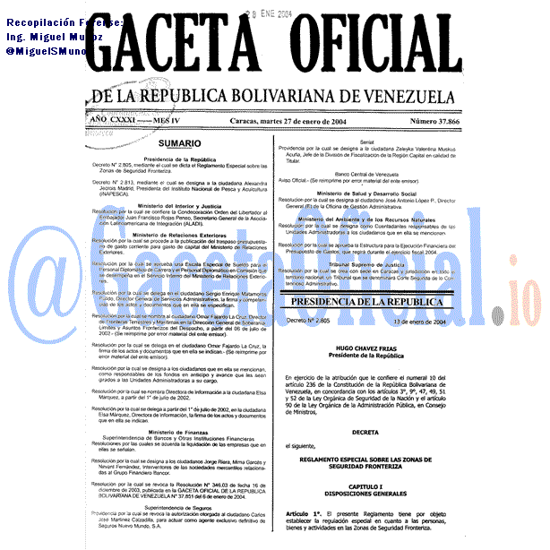 Gaceta Oficial 37866 del 27 Enero 2004