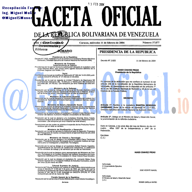 Gaceta Oficial 37877 del 11 Febrero 2004