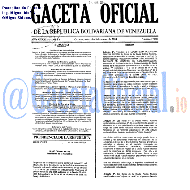 Gaceta Oficial 37890 del 3 Marzo 2004