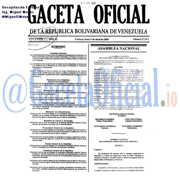 Gaceta Oficial 37913 del 5 Abril 2004
