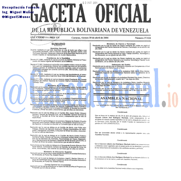 Gaceta Oficial 37928 del 30 Abril 2004