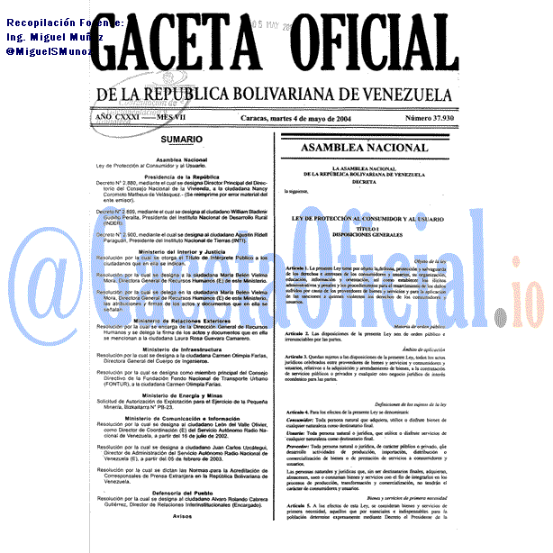 Gaceta Oficial 37930 del 4 Mayo 2004