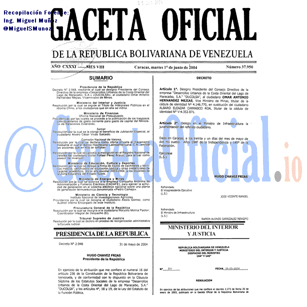 Gaceta Oficial 37950 del 1 Junio 2004
