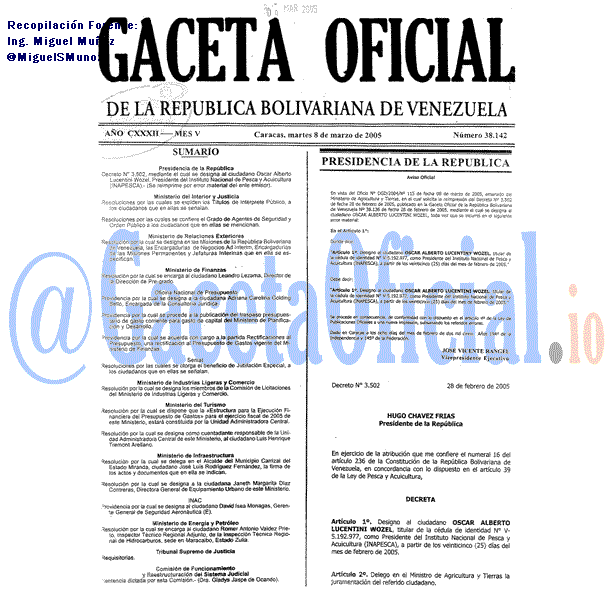 Gaceta Oficial 38142 del 8 Marzo 2005