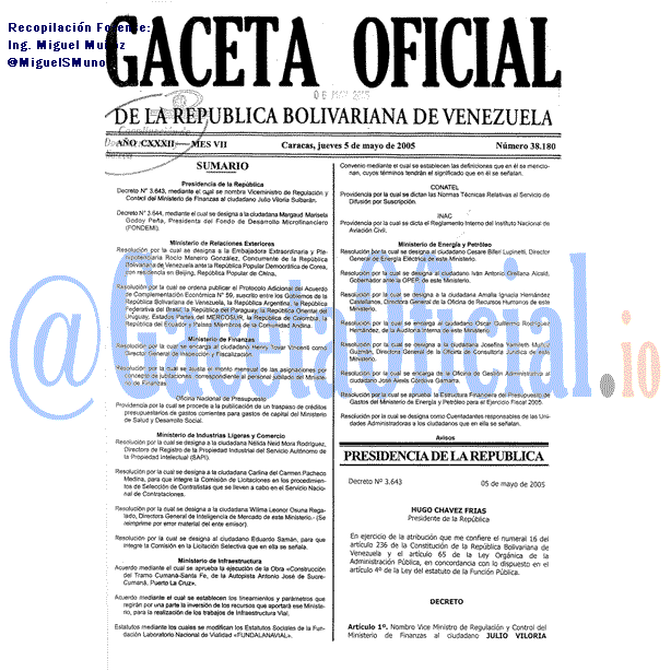 Gaceta Oficial 38180 del 5 Mayo 2005