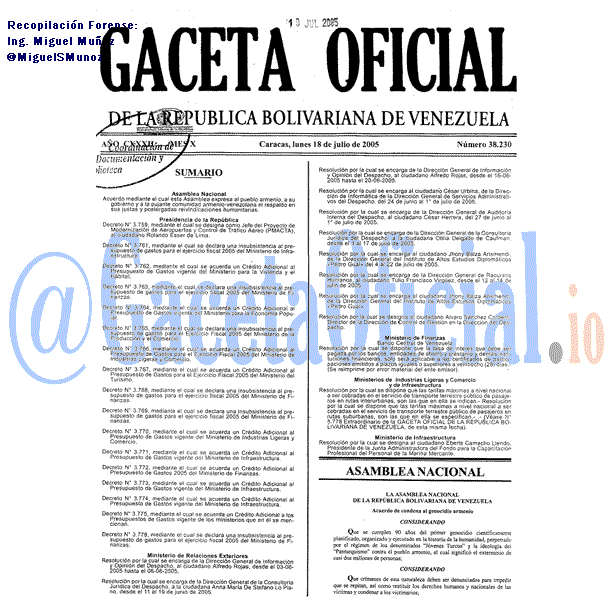 Gaceta Oficial 38230 del 18 Julio 2005