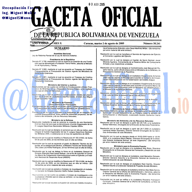 Gaceta Oficial 38241 del 2 Agosto 2005