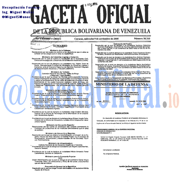 Gaceta Oficial 38310 del 9 Noviembre 2005
