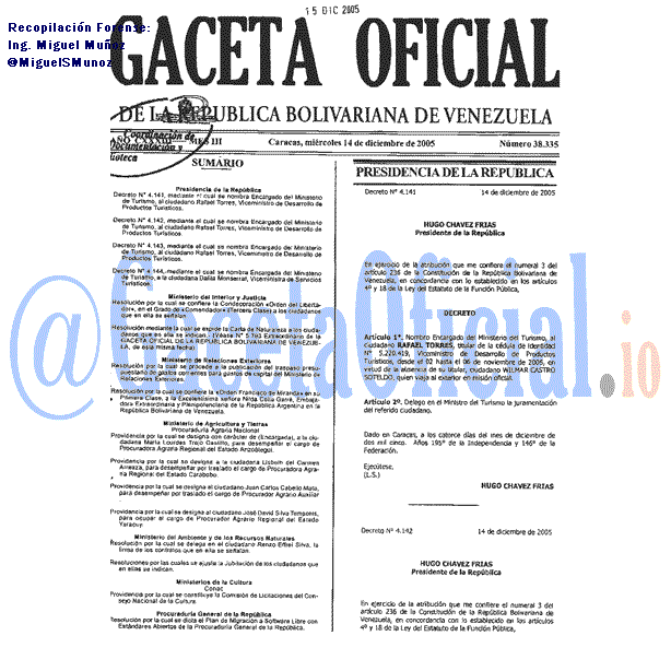 Gaceta Oficial 38335 del 14 Diciembre 2005