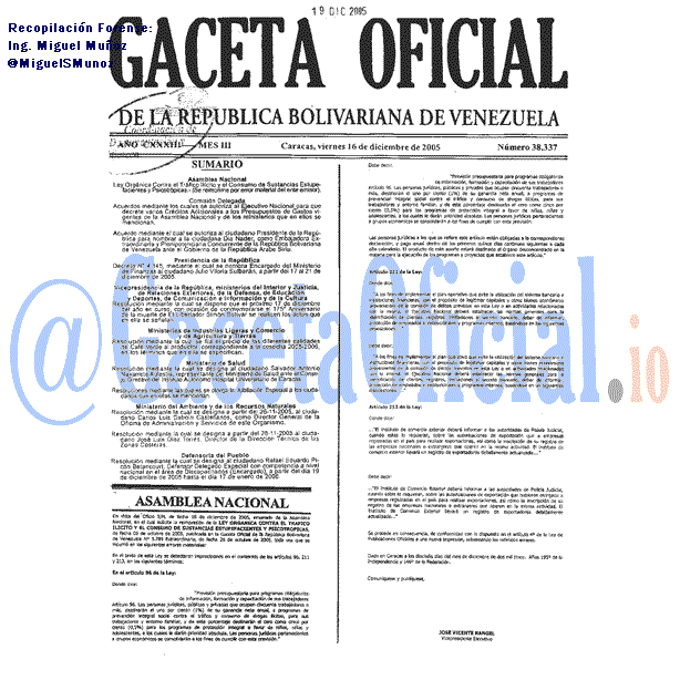 Gaceta Oficial 38337 del 16 Diciembre 2005