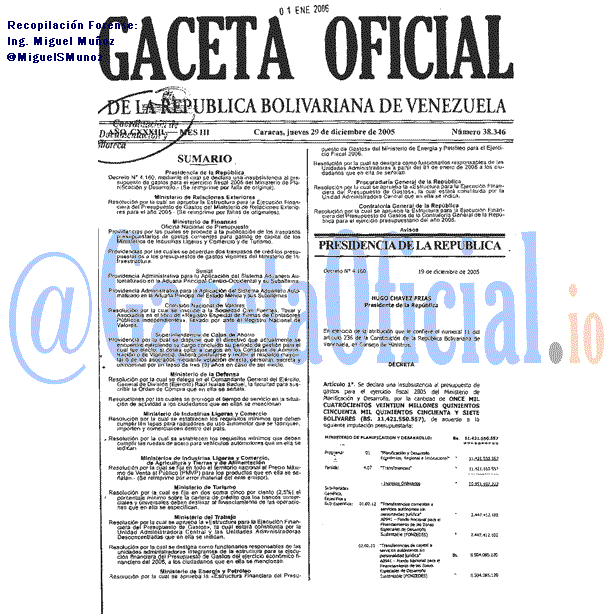 Gaceta Oficial 38346 del 29 Diciembre 2005