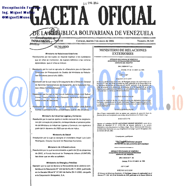 Gaceta Oficial 38349 del 3 Enero 2006