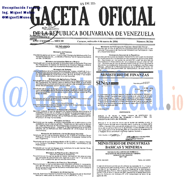 Gaceta Oficial 38350 del 4 Enero 2006
