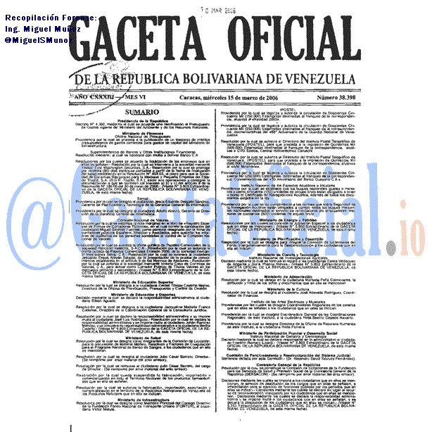 Gaceta Oficial 38398 del 15 Marzo 2006