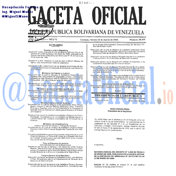 Gaceta Oficial 38405 del 24 Marzo 2006
