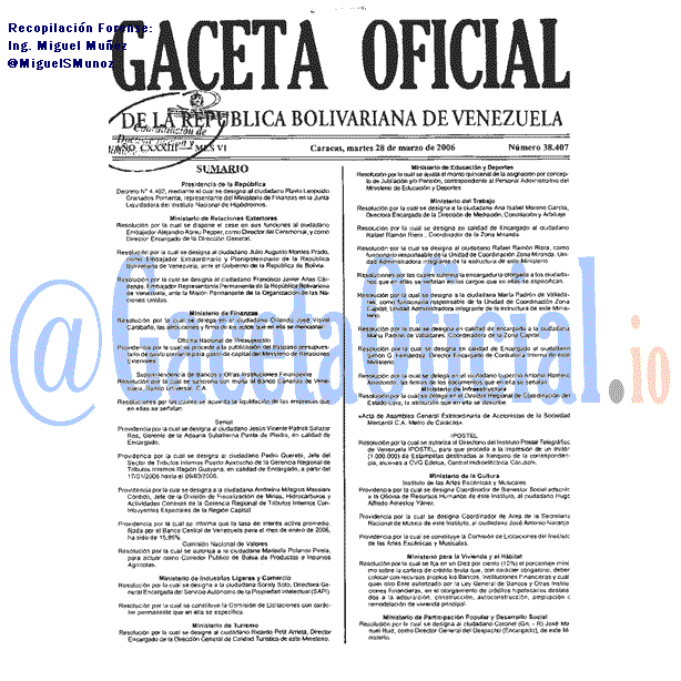 Gaceta Oficial 38407 del 28 Marzo 2006