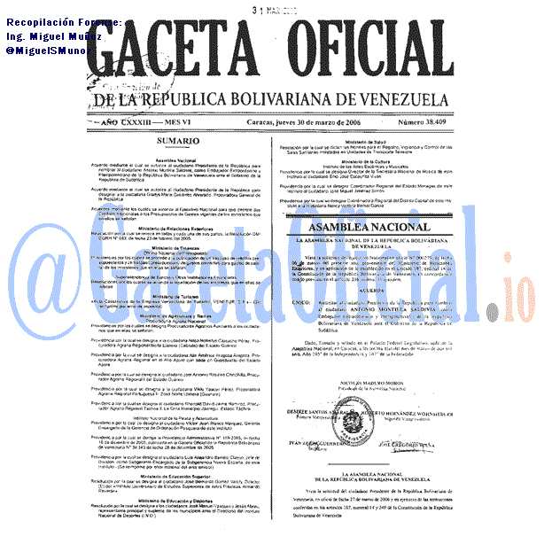 Gaceta Oficial 38409 del 30 Marzo 2006
