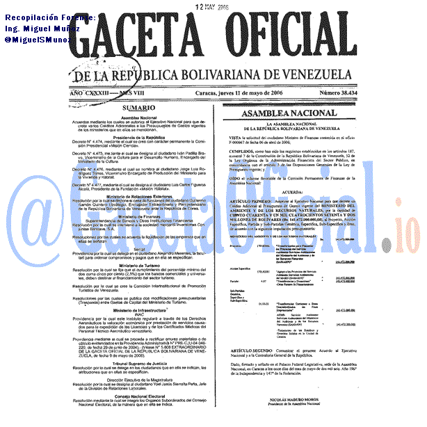 Gaceta Oficial 38434 del 11 Mayo 2006