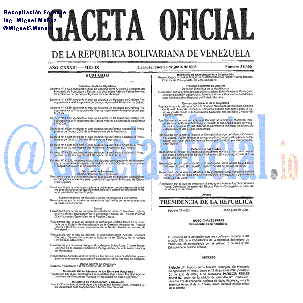 Gaceta Oficial 38466 del 26 Junio 2006