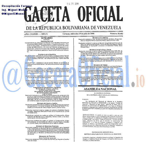Gaceta Oficial 38482 del 19 Julio 2006