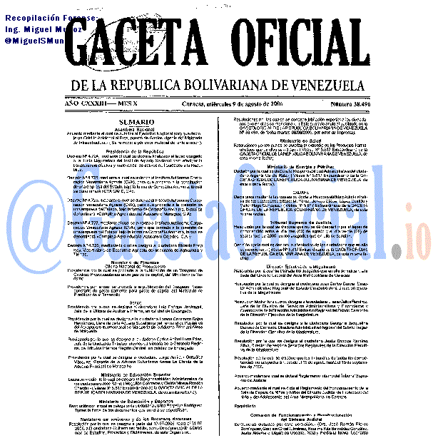 Gaceta Oficial 38496 del 9 Agosto 2006