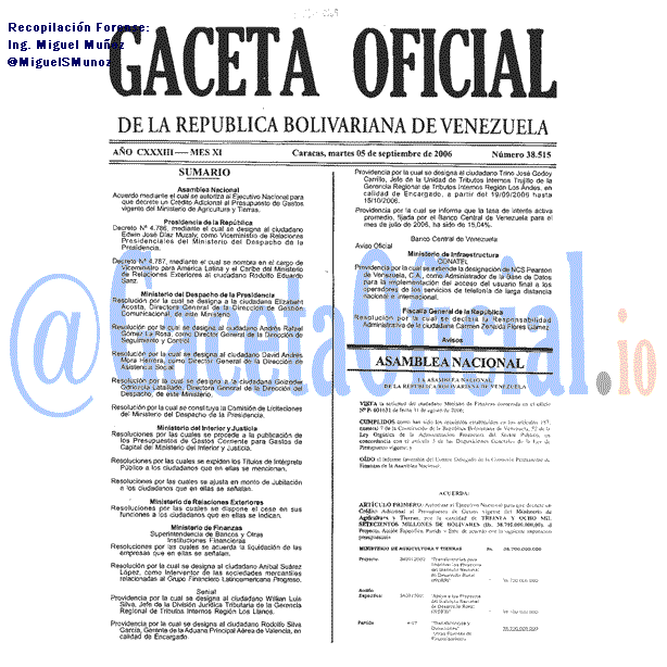 Gaceta Oficial 38515 del 5 Septiembre 2006