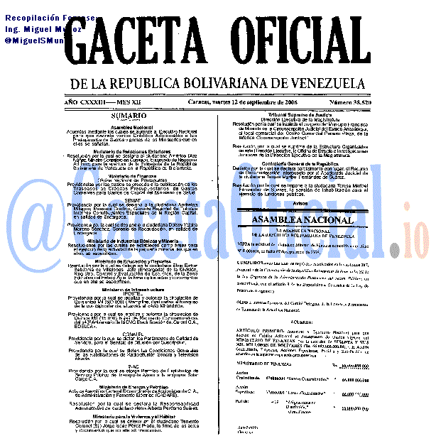 Gaceta Oficial 38520 del 12 Septiembre 2006
