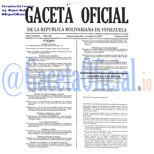Gaceta Oficial 38536 del 4 Octubre 2006