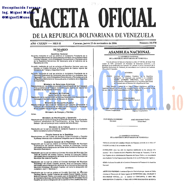 Gaceta Oficial 38570 del 23 Noviembre 2006