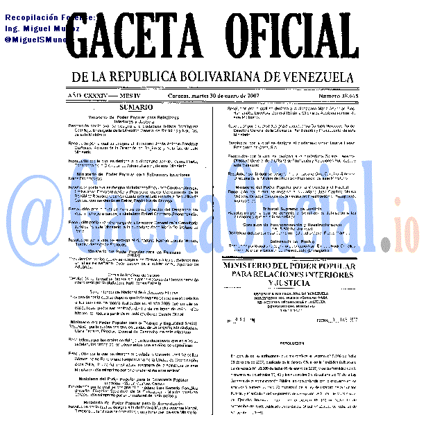 Gaceta Oficial 38615 del 30 Enero 2007