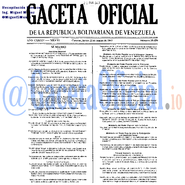 Gaceta Oficial 38650 del 22 Marzo 2007