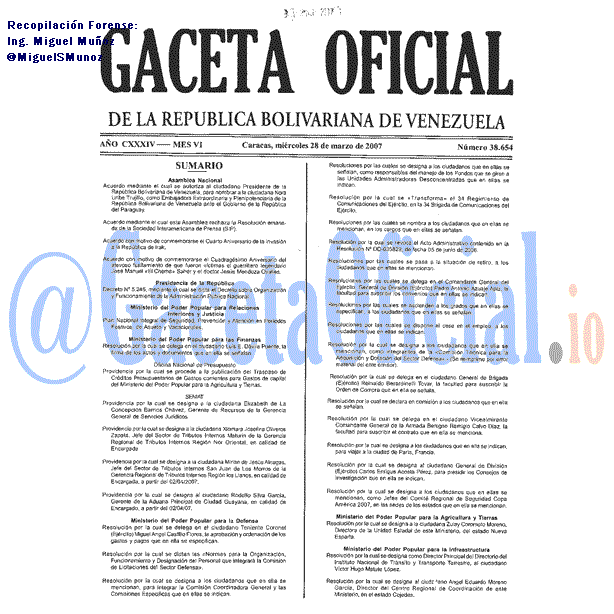 Gaceta Oficial 38654 del 28 Marzo 2007