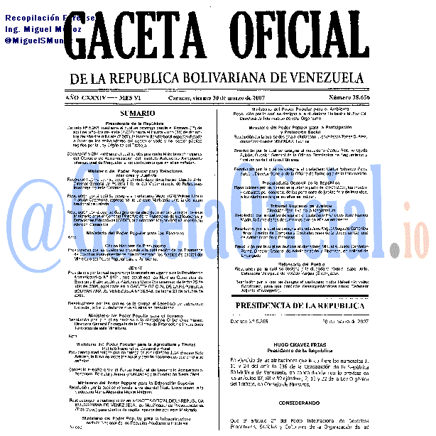 Gaceta Oficial 38656 del 30 Marzo 2007