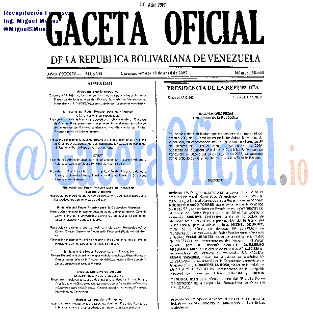 Gaceta Oficial 38663 del 13 Abril 2007