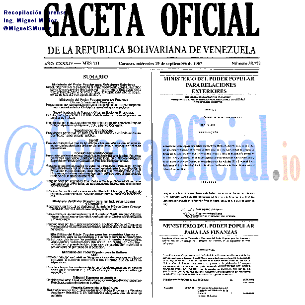 Gaceta Oficial 38772 del 19 Septiembre 2007