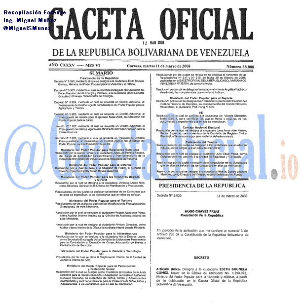 Gaceta Oficial 38888 del 11 Marzo 2008